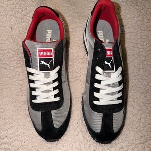 Puma Black and Gray Shoes with Red Highlights